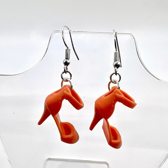 Orange Barbie Shoe Earrings - Coral Orange High Heel Pumps - Novelty Earrings - Picture 3 of 10